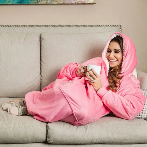 Pink Толстовка с капюшоном для улицы, зимние пальто с капюшоном, теплый Халат с капюшоном, халат, толстовка, флисовый пуловер, одеяло для мужчин и женщин - Цвет: Pink