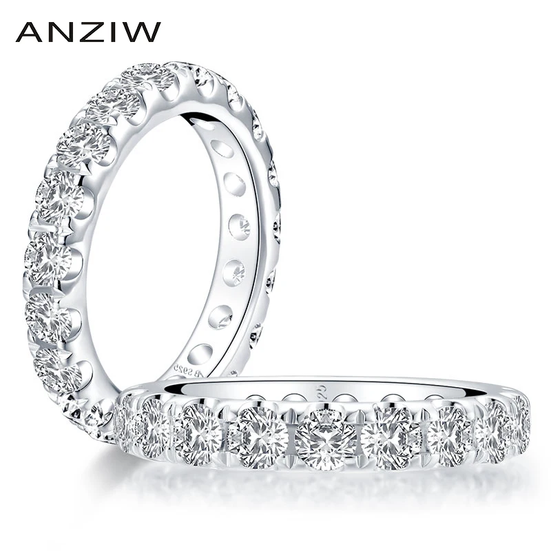 

ANZIW 925 Sterling Silver 3.5mm Round Cut Full Eternity Ring for Women Sona Simulated Diamond Engagement Wedding Band Ring