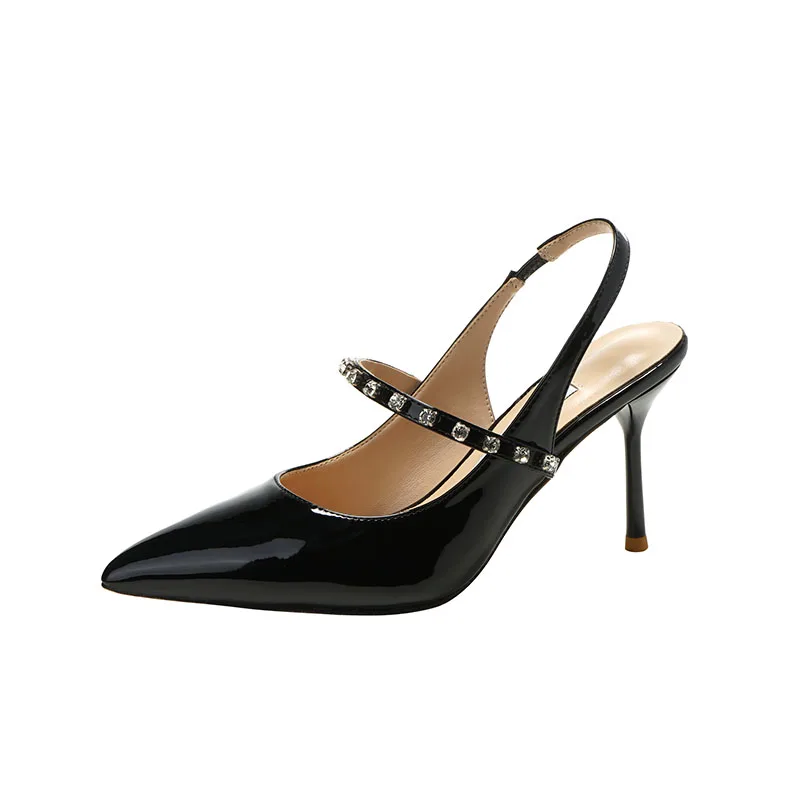 

MIU home with diamond high-heeled sandals women 2021 new fairy rhinestone Baotou with pointed high heels women summer stilettos