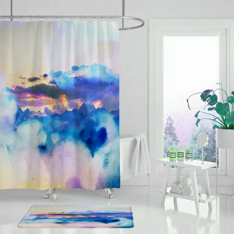 Водная абстрактная занавеска для душа с растениями водонепроницаемая ванной из