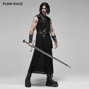 Мужской ассиметричный Длинный жилет в стиле панк-рейв, из искусственной кожи