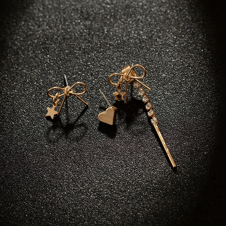 Новинка 2019 корейские серьги со звездами и кристаллами гвоздики с бантом для
