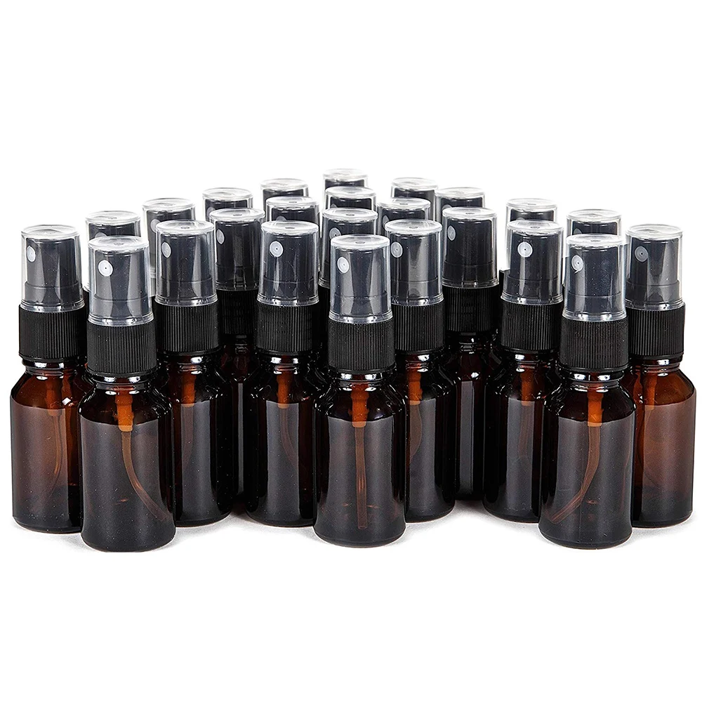 

24pcs Amber 10 ml (1/3 oz) Glass Mist Spray Bottles with Black Fine Mist Sprayer's for essential oils, perfume oils