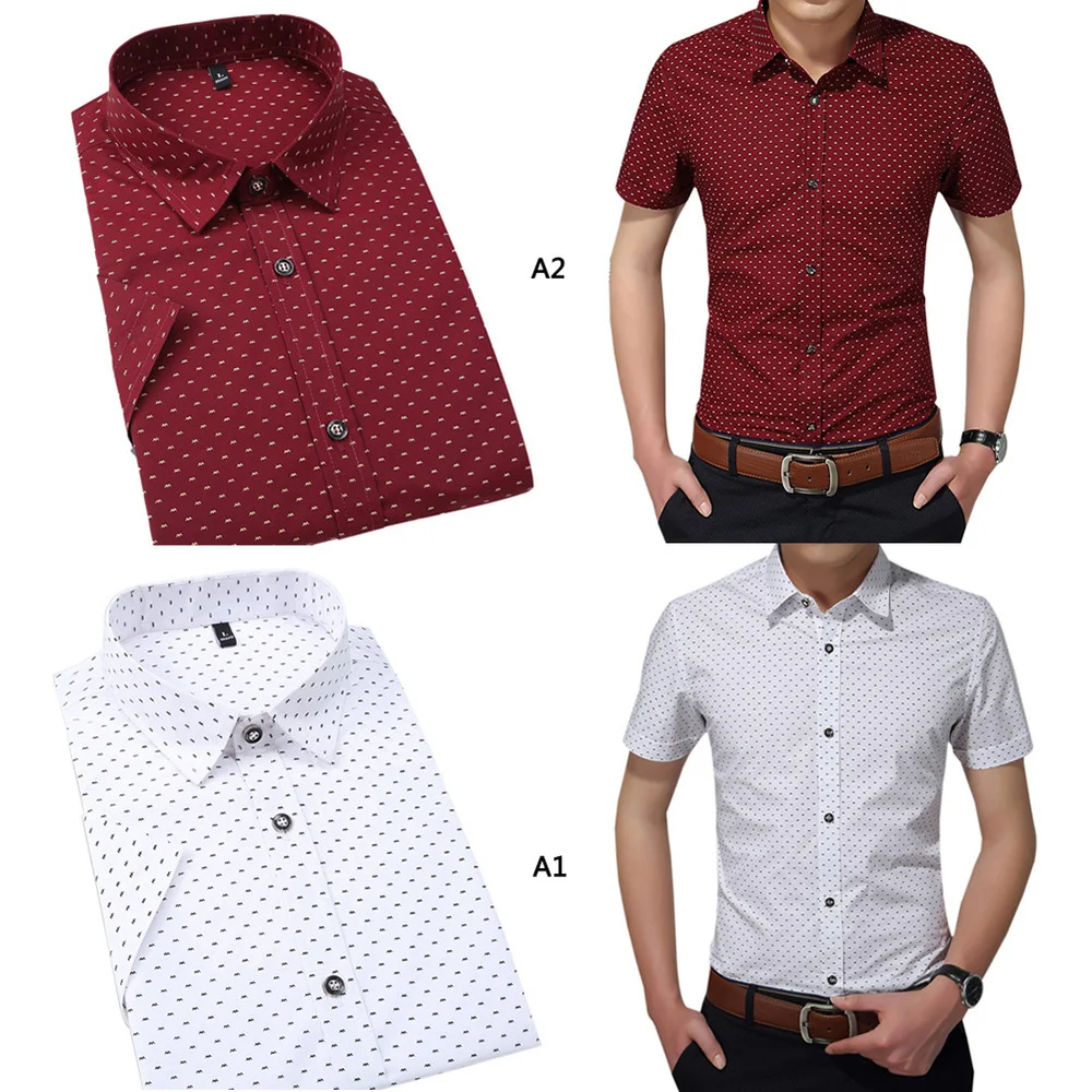 

Men's Shirt Cotton Social Shirt Short Sleeve Shirts Polka Dot Blouse T-Shirt
