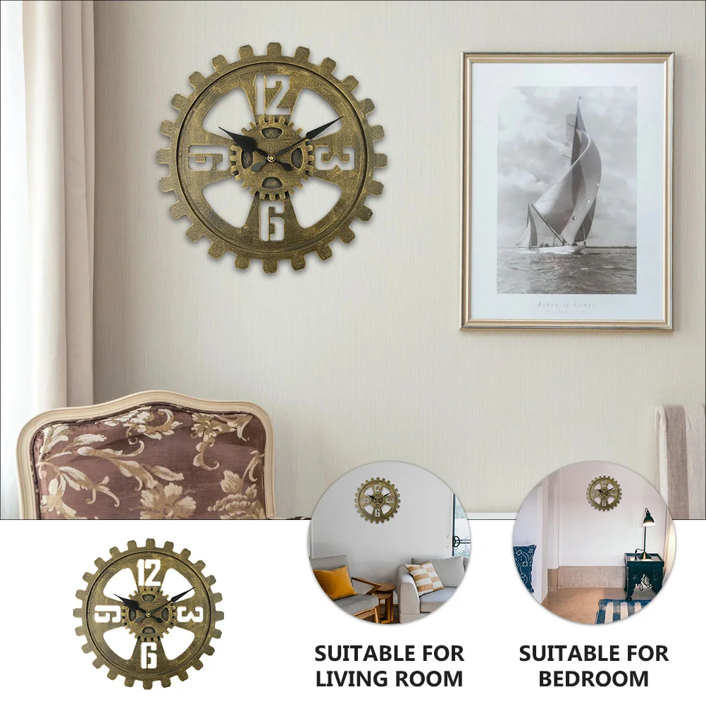 

1pc 40cm Industrial Style Hanging Wall Clock 3D Decorative Vintage Gear Wall Clock for Living Room Hotel Office (Bronze)
