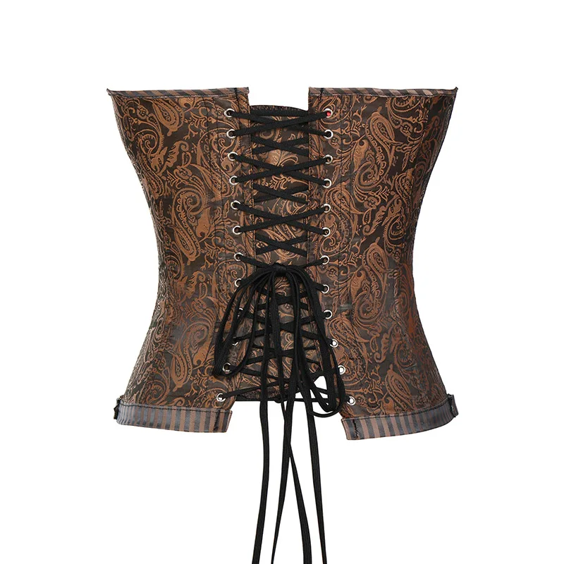 

Miss Moly Brown Sexy Corsets and bustiers Steampunk Corset Top Waist Tummyr Gothic Clothing Corselet Brocade Zip Patchwork S-2XL