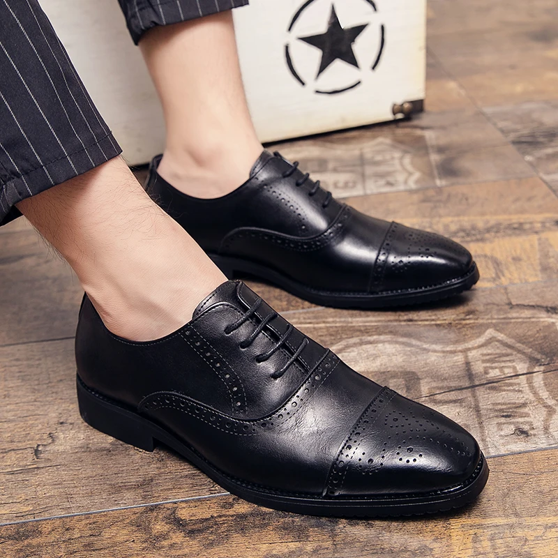 Spring Autumn Men Dress Shoes Pointed Toe Slip-On Mans Footwear Luxury British Leather Party Wedding Male Social Shoe Big Size | Обувь - Фото №1