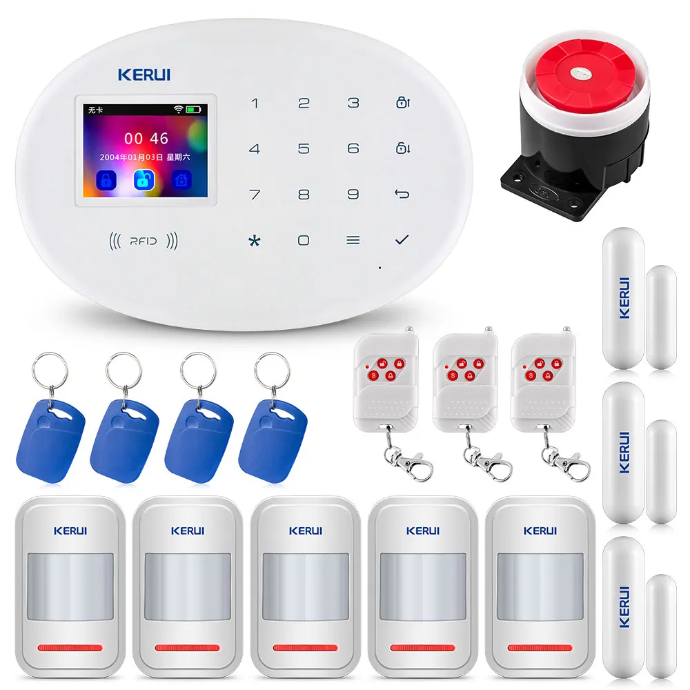 KERUIW20 wifi GSM система домашней сигнализации принимает 2,4-дюймовый TFT сенсорный экран приложение для управления rfid-картой беспроводной инфракрасный умный дом сигнализация