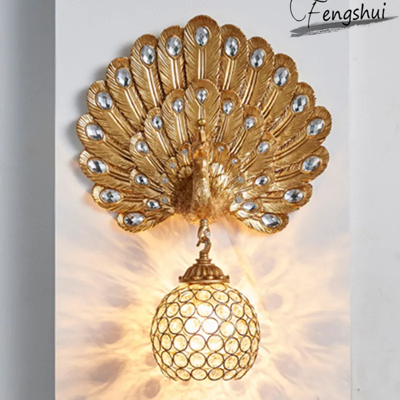 European Style Retro LED Wall Lamp Lighting Creative Peacock Decor Bedside Sconces Living Room Aisle Stairs Loft Fixtures | Лампы и