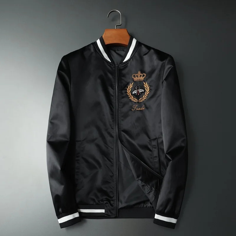 Rib роскошные новые мужские бейсбольные пальто и куртки в полоску с вышитой Пчелой