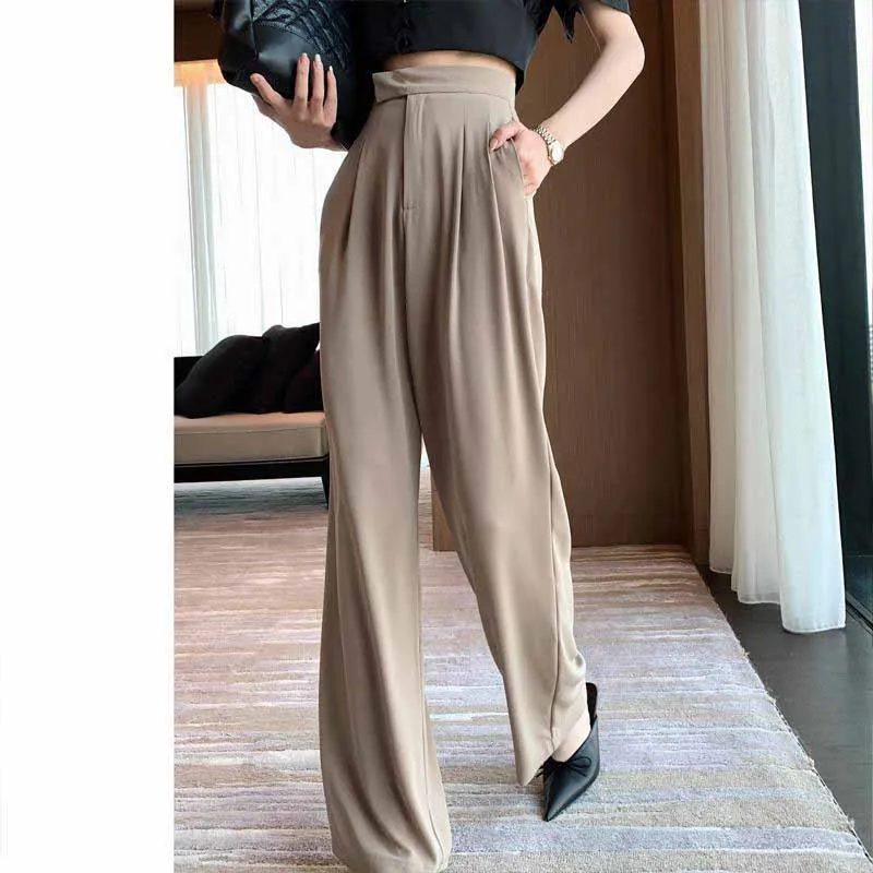 

Long Pants Female High Waist Solid Straight Trousers For Women Large Size Casual Fashion Autumn Clothes New Lady Bottom