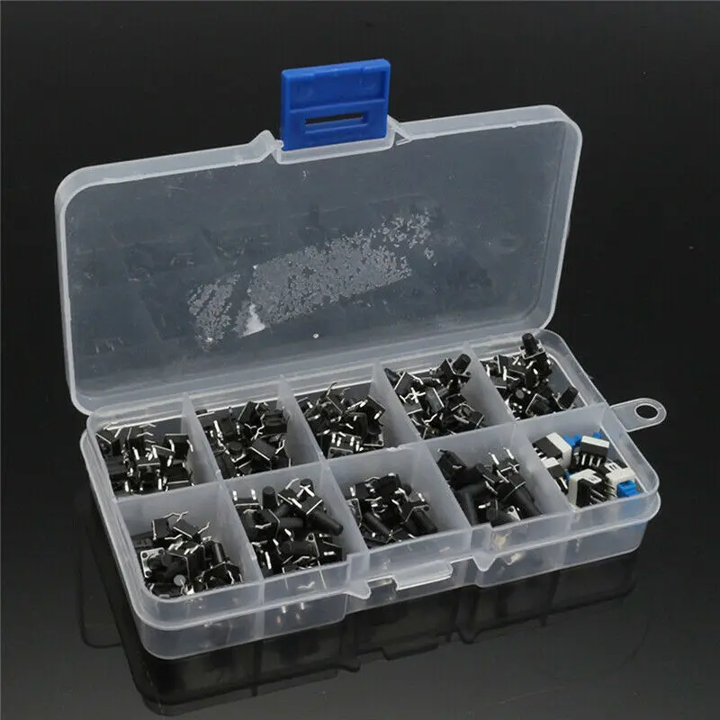 180 Pcs 10 Values Tactile Push Button Switch Mini Momentary Tact Assorted Kits | Электроника