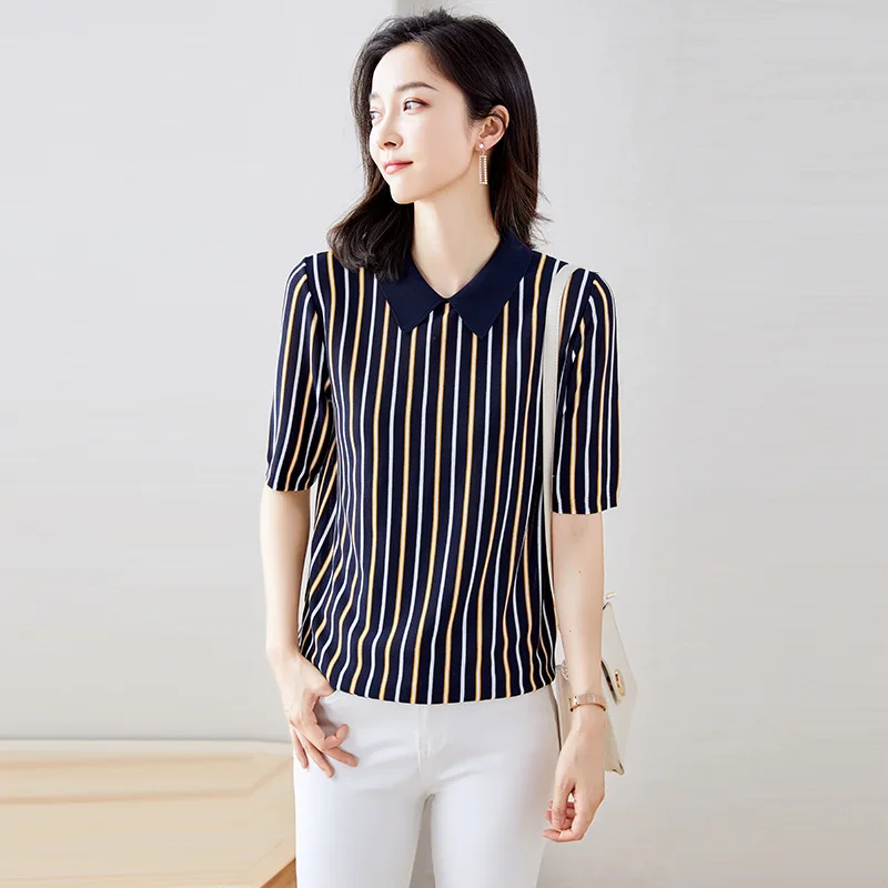 

Женские вязаные пуловеры, свитера, Новинка лета 2020, модные повседневные полосатые женские топы из вискозы с коротким рукавом, женские вязан...