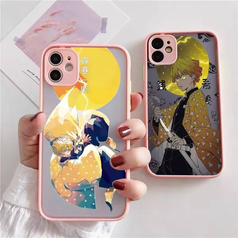 

Japan Demon Slayer Phone Case For iphone 13 12 11 xr xs x 7 8 pro max Light pink Soft TPU Silicone Clear Case Cover