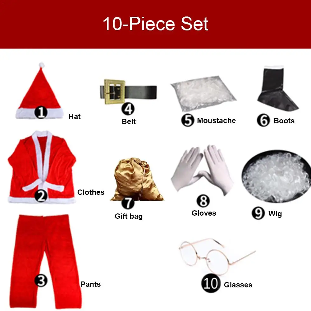 10 шт. костюм Санта-Клауса для взрослых плюшевый папы костюмы косплея