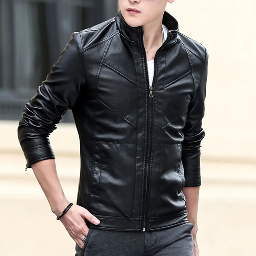 Мужская кожаная куртка из искусственного меха водонепроницаемая зимняя
