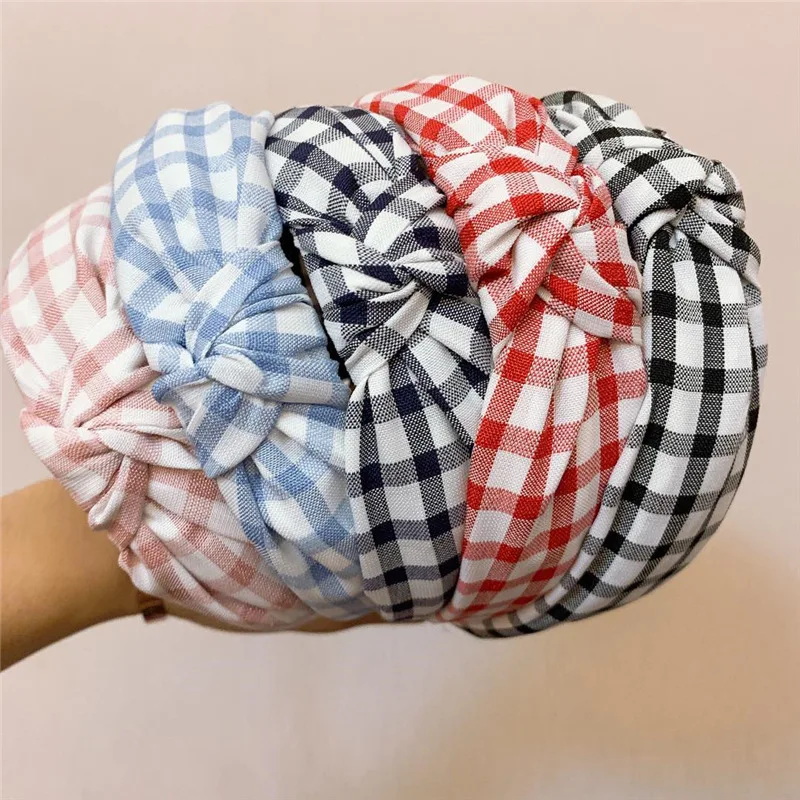 

classic big plaid cross knot wide elastic hair bands fashion Fabric headband handmade hair accessories for women girls korean