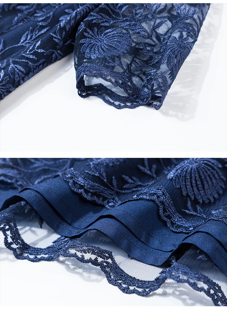 

2021 Summer New Navy Blue Lace Dress High Quality Short Sleeve Elegant A Line Women