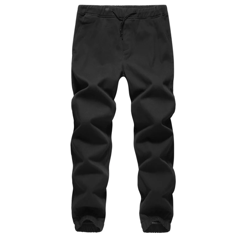 black Мужские зимние плотные флисовые теплые одноцветные повседневные штаны, мужские прямые штаны с эластичной резинкой на талии, штаны для бега, комбинезоны - Цвет: black