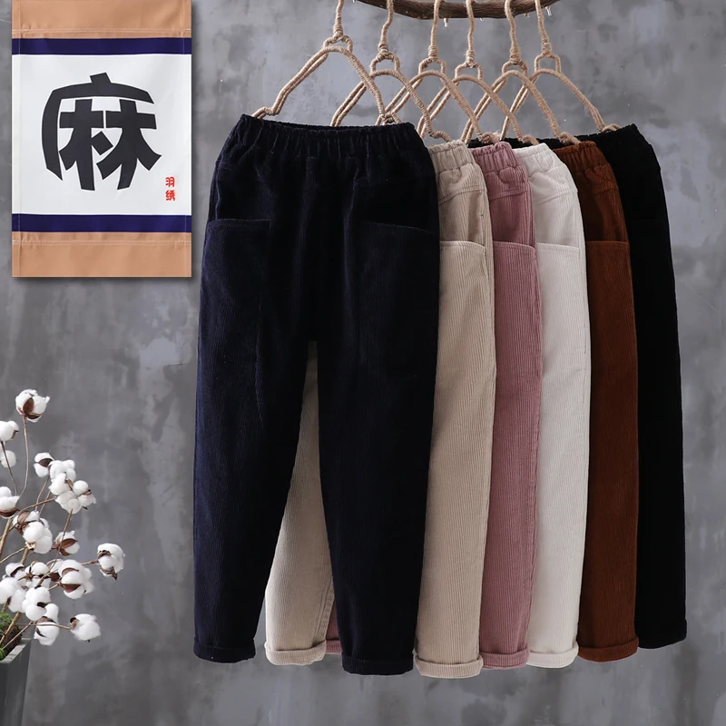 Neploe/осенне-зимние женские вельветовые брюки; Pantalon Mujer; штаны-шаровары с эластичной резинкой на талии; большие размеры; повседневные свободные брюки; 54595