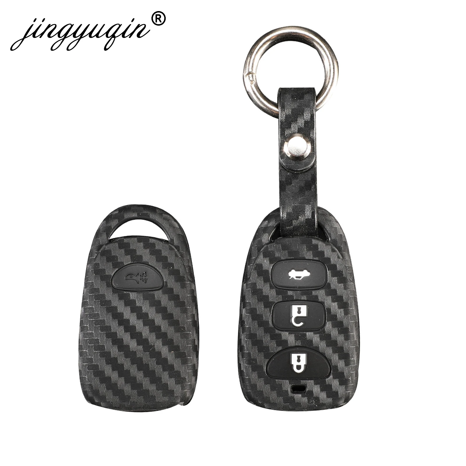 Jingyuqin Новый чехол для ключей силиконовый карбоновый Hyundai Kia Carens Fob 3 + 1/4 кнопки