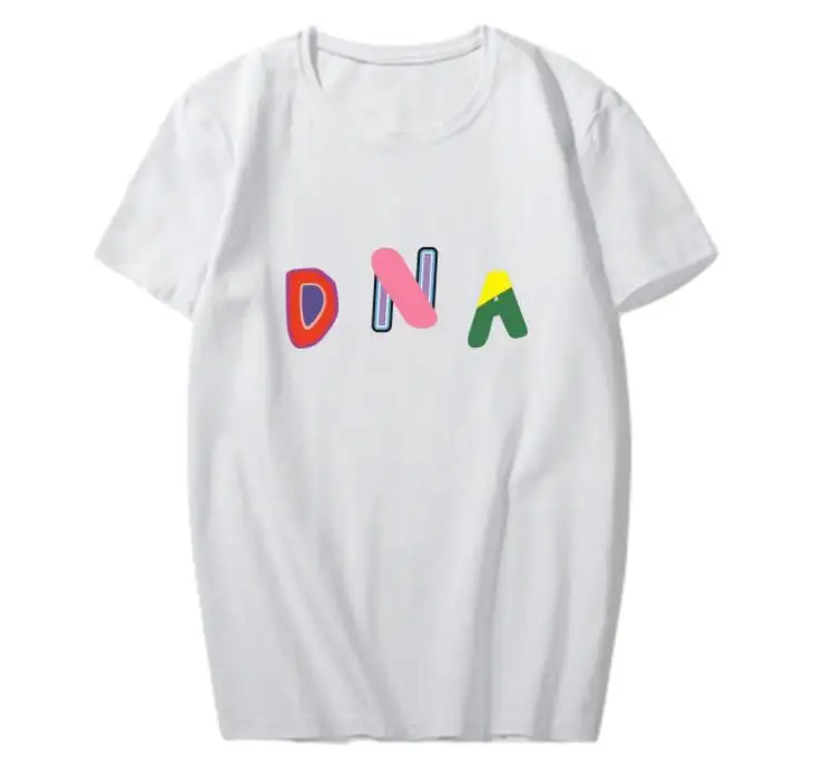 

Новое поступление, модная летняя футболка с принтом K-POP DNA, круглым вырезом и коротким рукавом, свободная футболка для влюбленных в стиле уни...