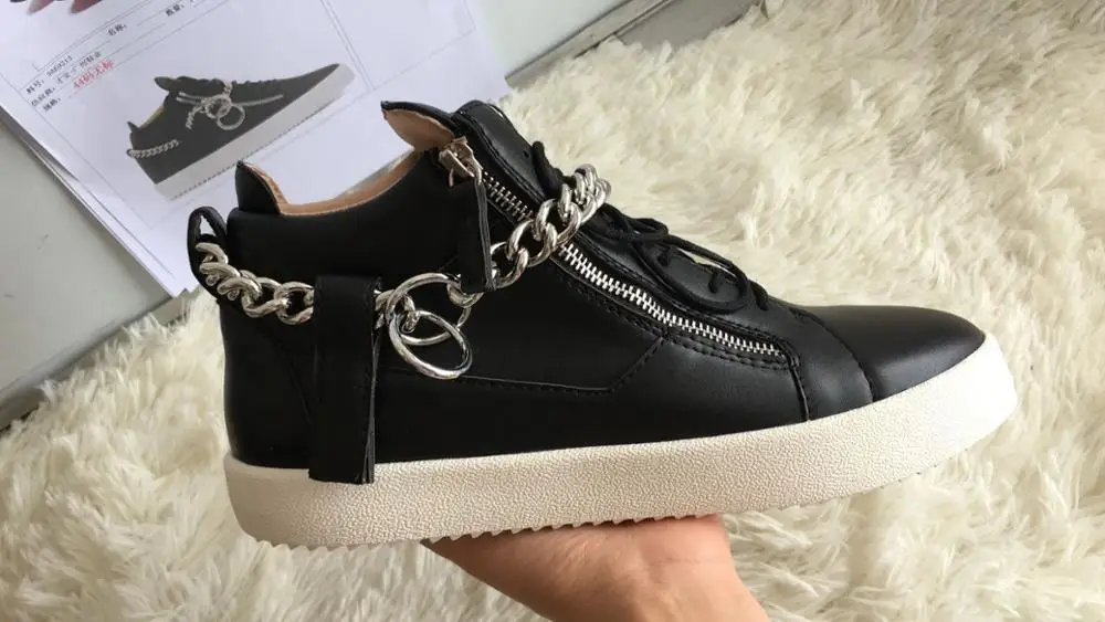 Кроссовки мужские на шнуровке люксовые дизайнерские кеды молнии с металлической