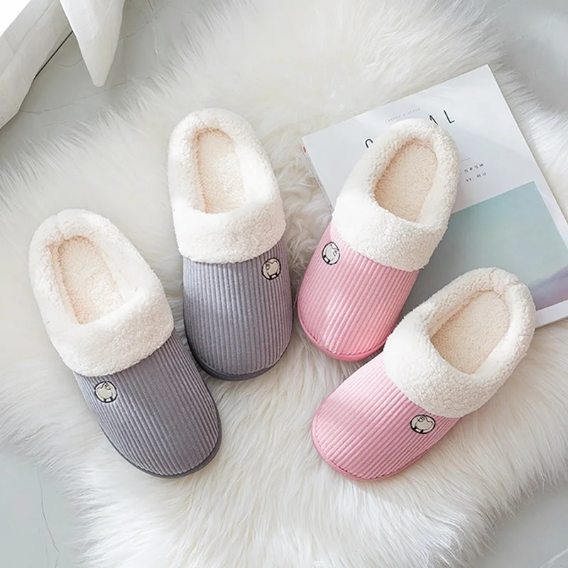 

2021 Hot Selling Corduroy Fabric Anti-skid Outsole at Home without Heel Home Men 's and Women 's Cotton Slippers