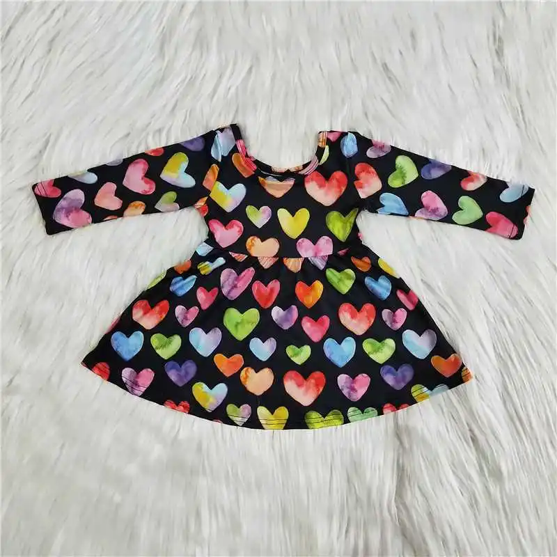 

Children Dresses Valentine's Dress Baby Kids Dress For Girls Long Sleeve Colorful Heart Print Children's Clothing Outfit