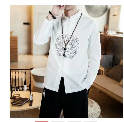 Традиционная китайская одежда для мужчин хлопковая льняная рубашка с белой