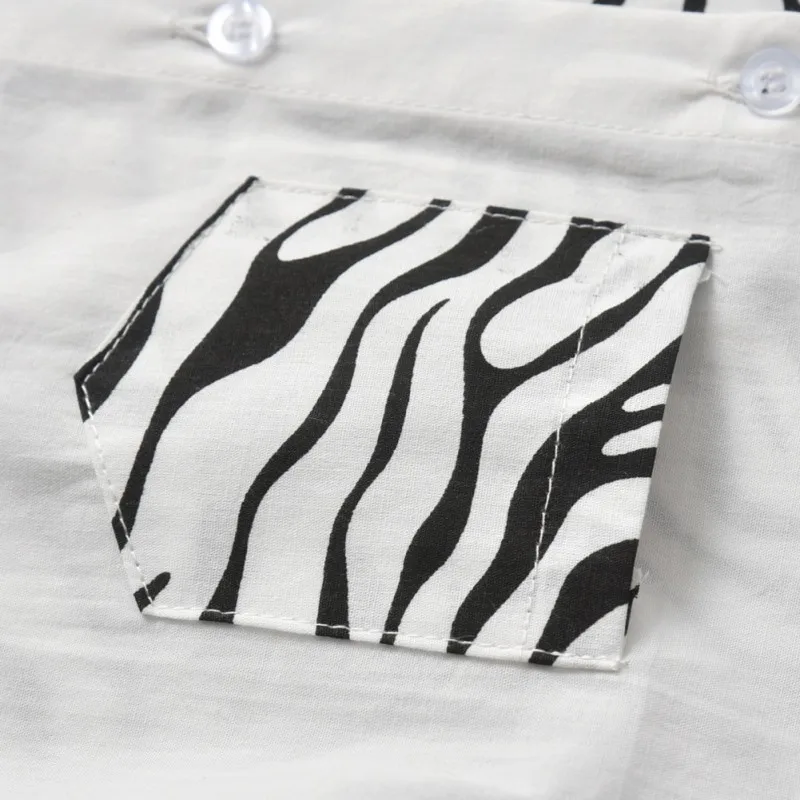 

Kid Clothing Boy T-Shirt Summer Boy Zebra Stripes Blouse Gentlewear Short Sleeve Top Children Casual Pocket Shirt 1-7Y