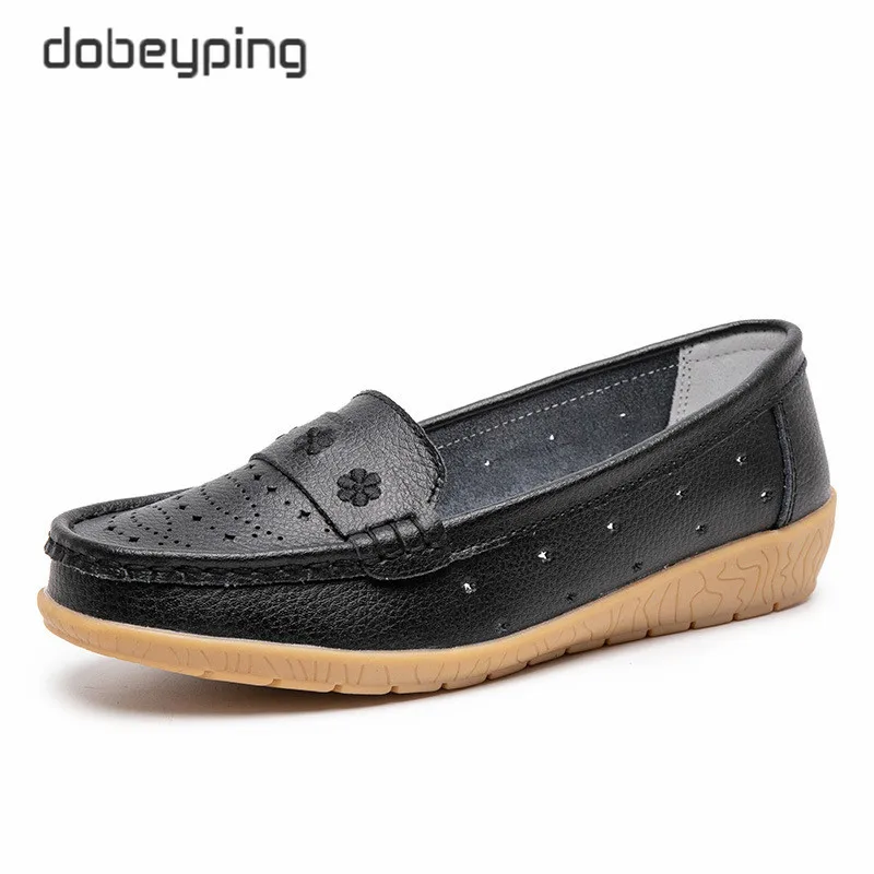 dobeyping Moccasins Women Flats Summer Genuine Leather Shoes Woman Slip On Cut Outs Flat Shoes Women's Soft Walking Shoe Female