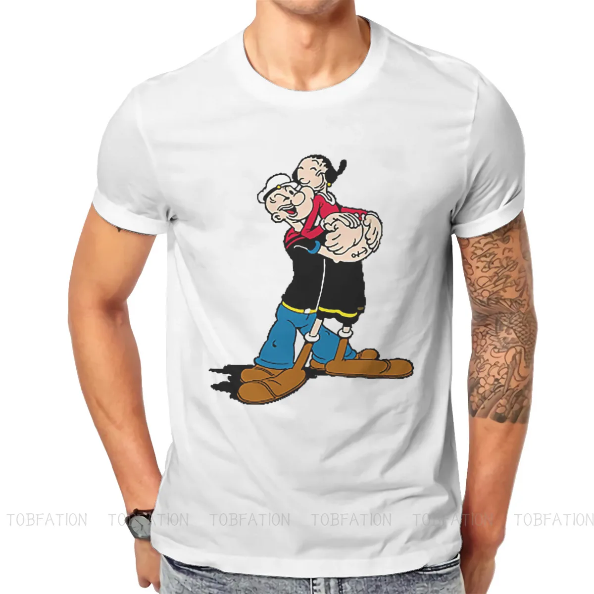 

Popeye The Sailor Spinach Cartoon TShirt for Men Love Olive Basic Casual Sweatshirts T Shirt Novelty New Design Loose