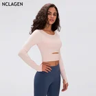 Спортивные рубашки NCLAGEN с длинным рукавом, одежда для женщин, для фитнеса, йоги, кроп-топ, для тренажерного зала, тренировок, бега, сексуальная эластичная одежда для тренировок и активного отдыха