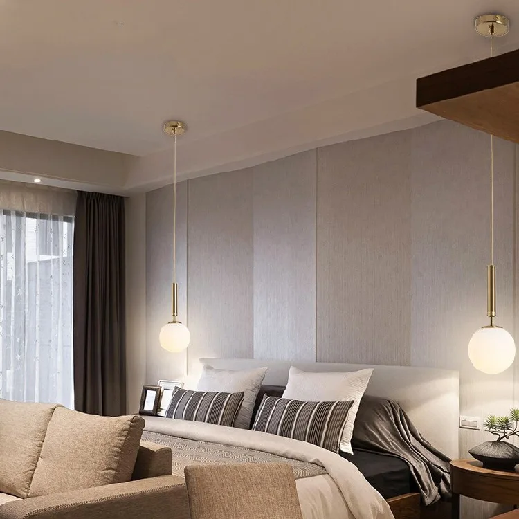 

Modern Glass Ball Led Pendant Lamp Fixtures Bedside Gold Indoor Kitchen Hanging Lights Luminaire Dining Room Lighting Decoration