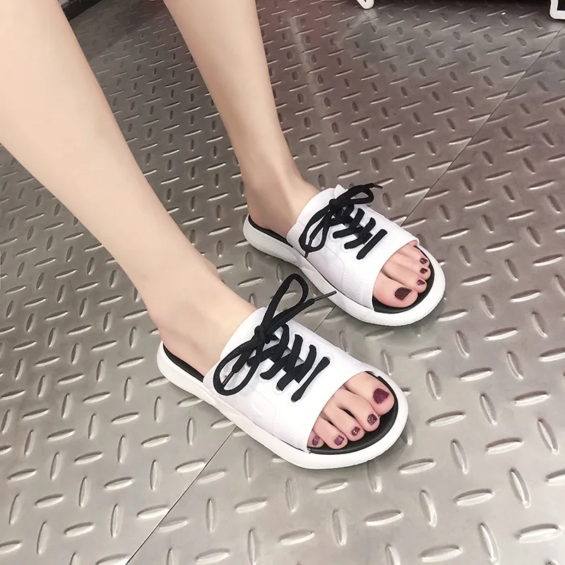 

New Women's Shoes Sandals Women's Fashion Lace Up Open Toe Women's Slippers Casual Flat Bottomed Women's Wear One Line Slippers