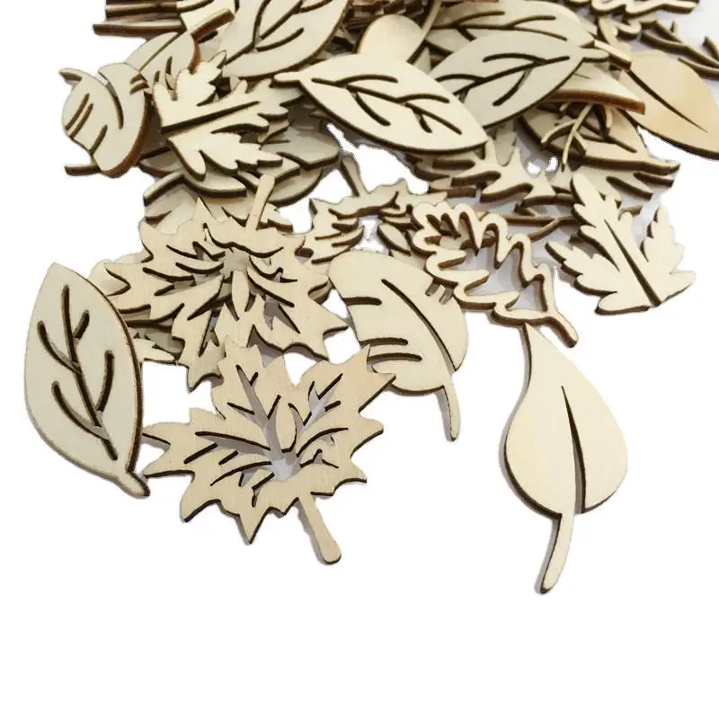 

50PCS Unfinished Wooden Leaves Shapes Embellishments Ornaments Wooden Pieces Cutouts for Scrapbooking Card Making Sign Making