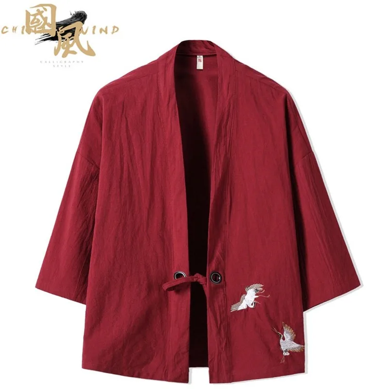 

Crane Embroidery Haori Kimono Harajuku Japanese Style Plus Size Men Samurai Costume Yukata Asian Clothes Cardigan Women Jacket