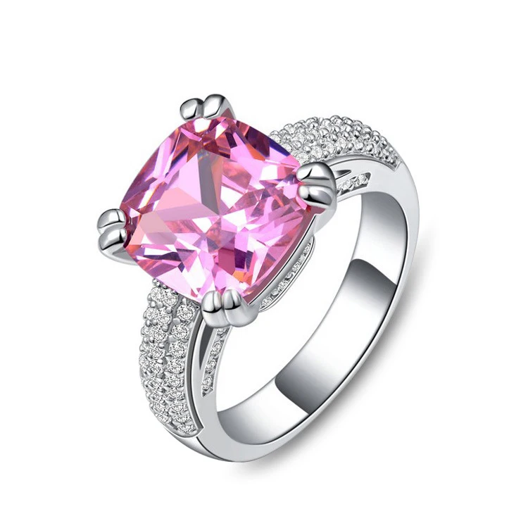 Модные обручальные кольца с цирконием в форме подушки золотого цвета розового