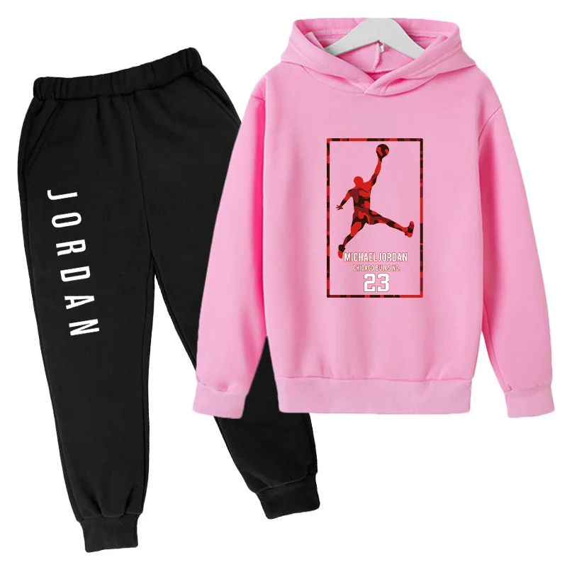 

2021 New Spring Jordan No. 23 Suit Cotton Kids Hoodie And Pant Two-piece Cartoon 4-14 Years Girl Boys Children Clothing Set