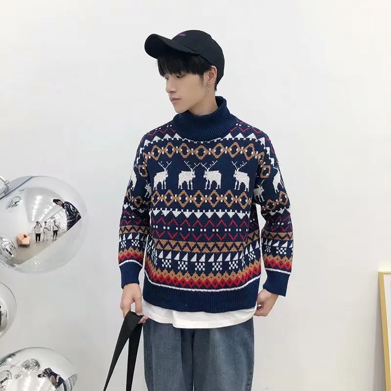 2020 New Spring Men's Turtleneck Boys Loose Recreational Sweater Hong Kong Wind Warm Coat Comfortable Close-fitting Clothes | Мужская
