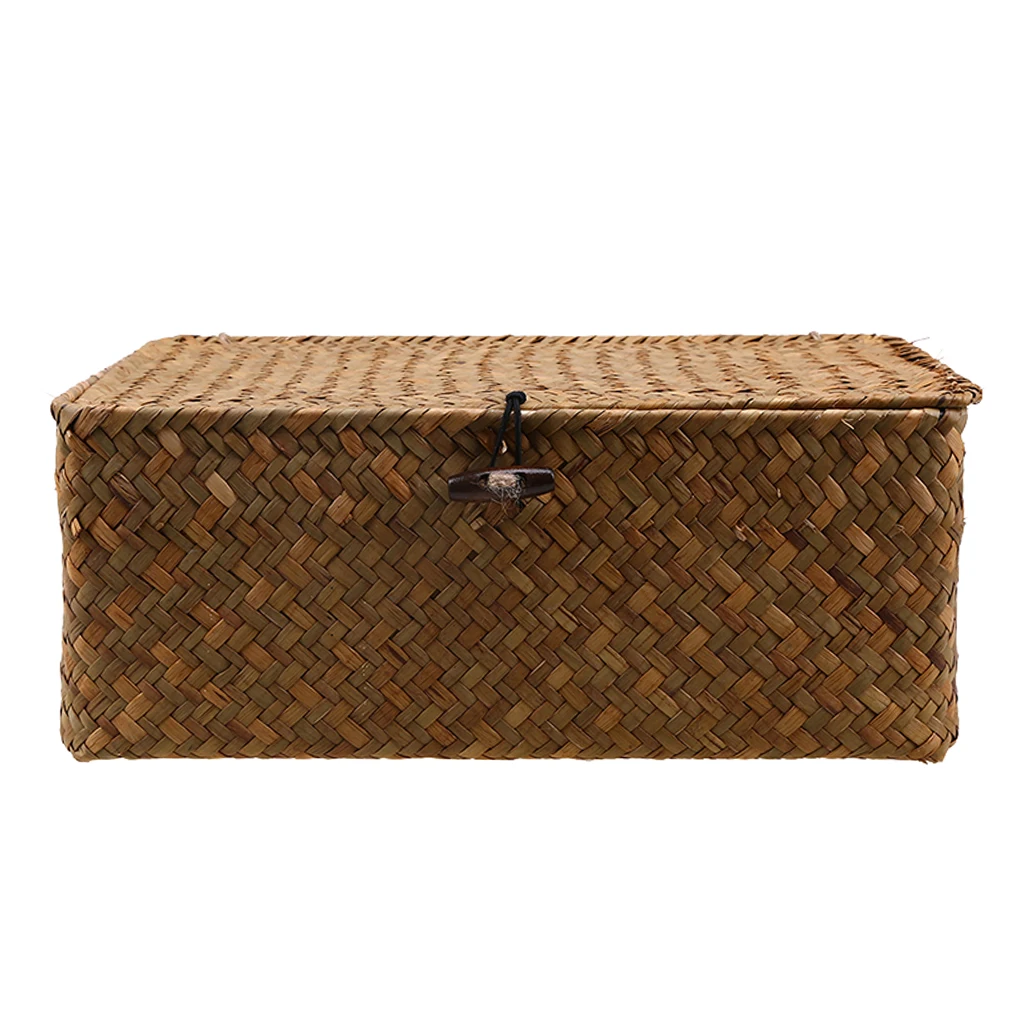

Woven Seagrass Storage Box Baskets with Lid for Home Decor, Organization