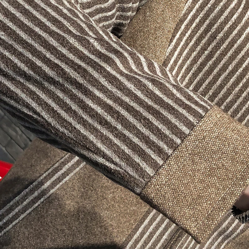 

Splicing Woolen Striped Jacket Men Winter Casual Mens Wool Trench Coat Big Pocket Turndown Collar Steetwear Windbreaker Overcoat