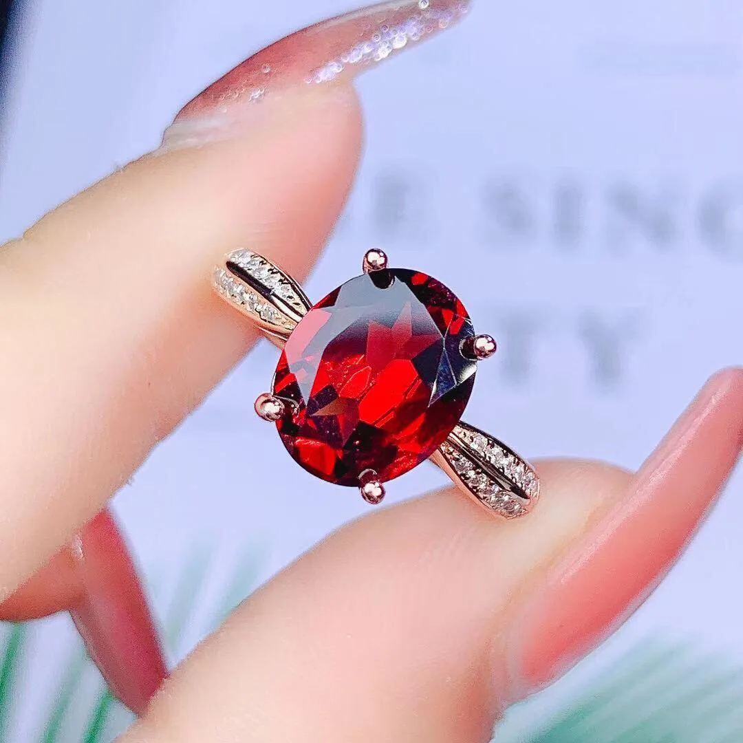 

BLACK ANGEL Dove Egg-Shaped Simulation Ruby Inlaid Full Diamond Gemstone Resizable Ring For Women Temperament CZ Silver Jewelry