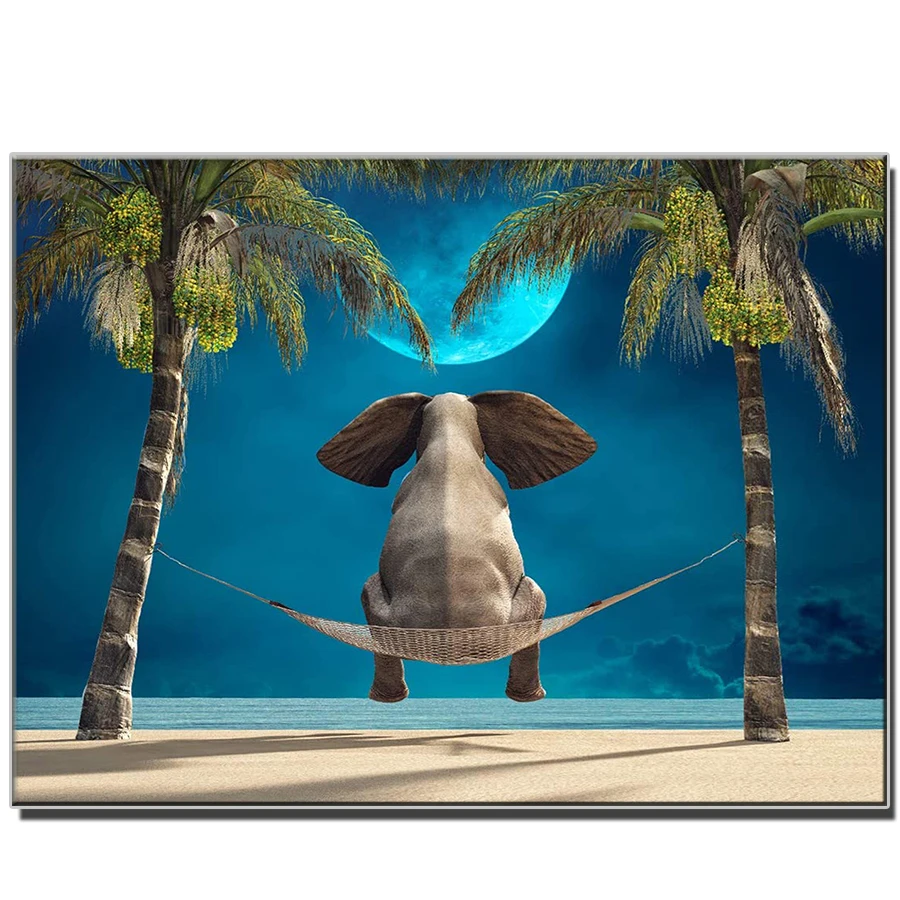 

Стразы картина слон, сидящий на подвесной корзине и наблюдающий за луной, алмазная картина, полная дрель, сделай сам, украшение для дома