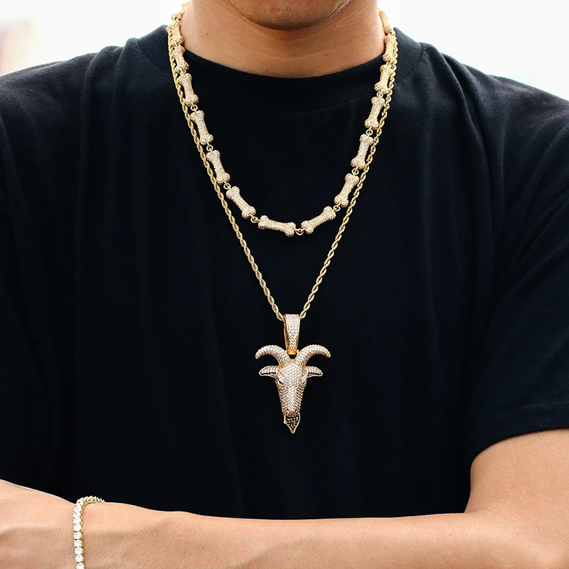 

Fashion Goat Head Pendant Full Of Crystal Hip Hop Gold Silver Color Jewelry Micro Pave Iced Out Pendants Necklaces