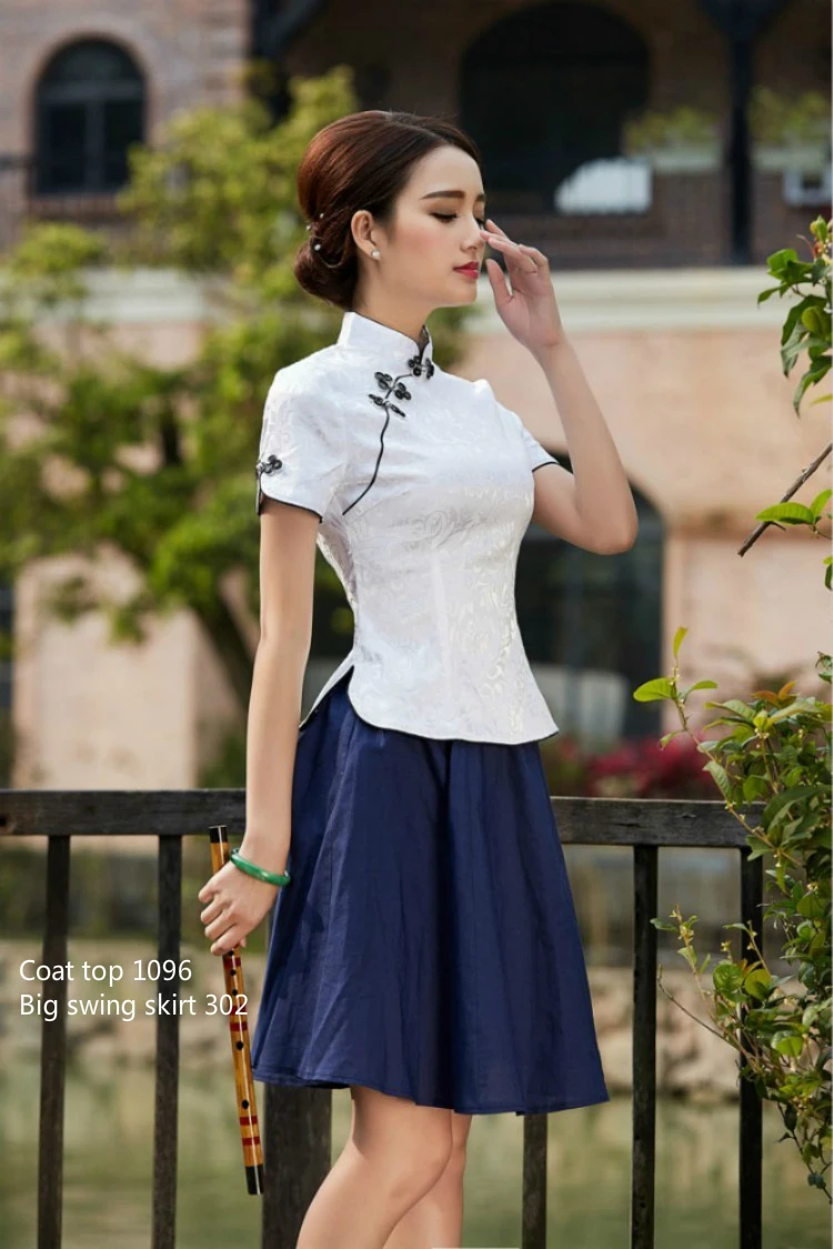 Sheng Coco Black China Blouse Women Traditional Chinese Shirt Clothing Chinese Jacquard Cotton Cheongsam Shirt Flower Buckle Top