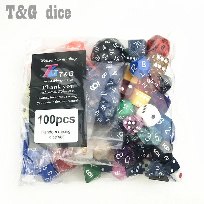 T & G оптовая продажа набор пластиковых многосторонних игральных костей 100