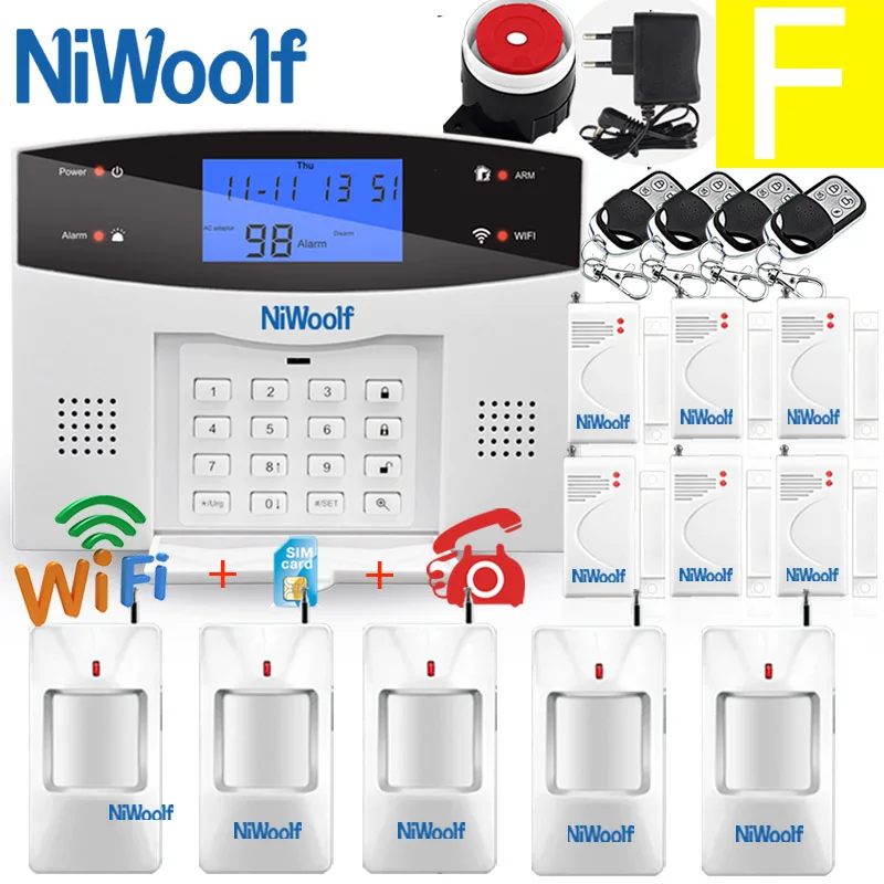 Wifi PSTN GSM сигнализация 433 беспроводной проводной детектор сигнализации умный дом релейный выход приложение английский/русский/испанский/Франция/Итальянский - Цвет: F