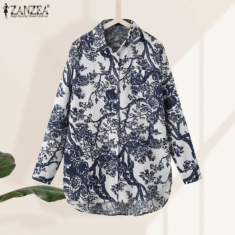 

ZANZEA Women's Autumn Blouse Female Floral Print Shirt 2021 Ladies Long Sleeve Blusa Femininas Casual Lapel Tops Tunic Oversize